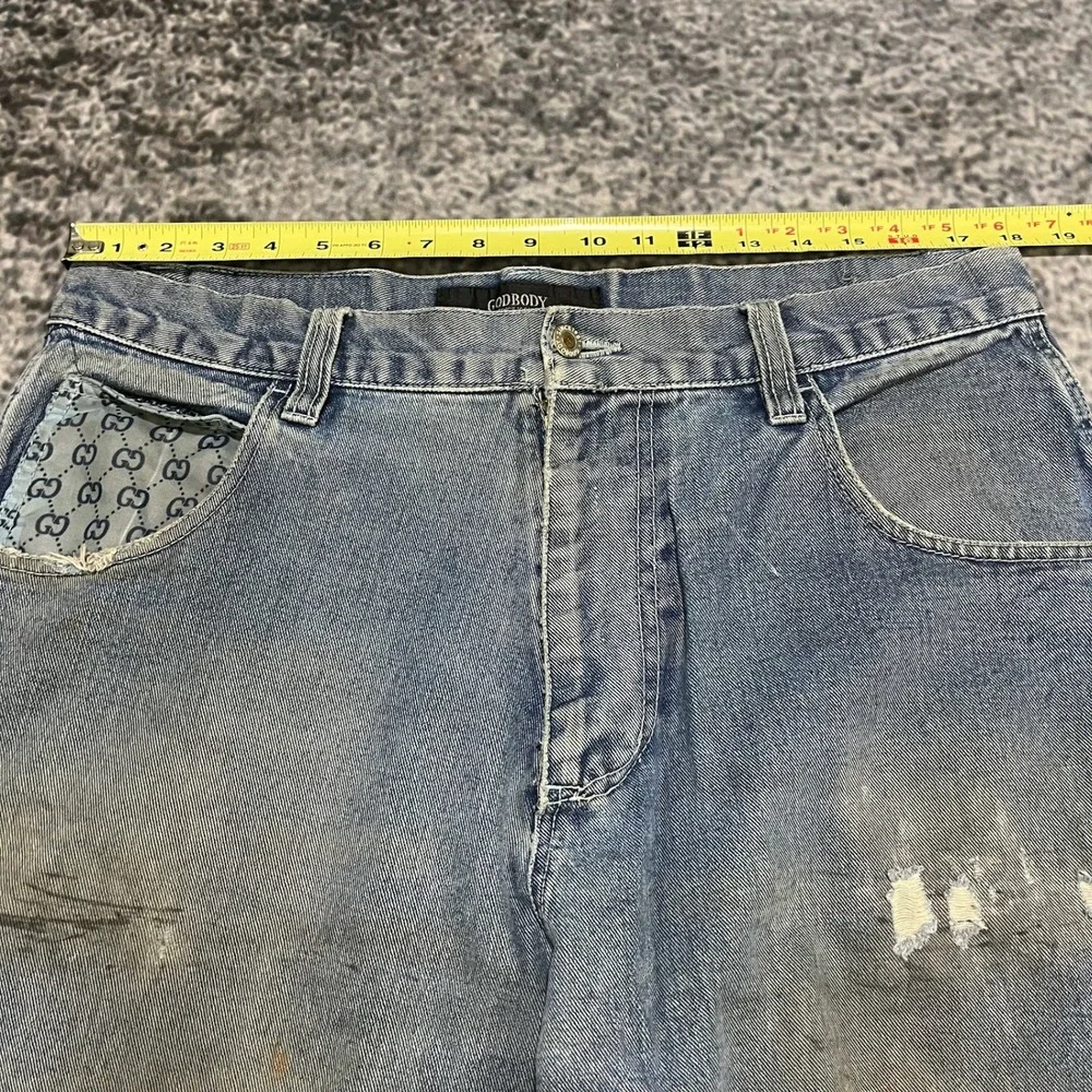 Vintage‎ Godbody Jeans Mens 36x32 Blue Distressed Carpenter Baggy Wide Leg Y2K